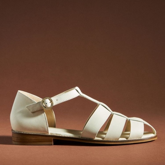 Pilcro x Anthropologie Maris Fisherman Sandals Ivory Cream EU 38 US 7.5-8 Buckle - Picture 1 of 12